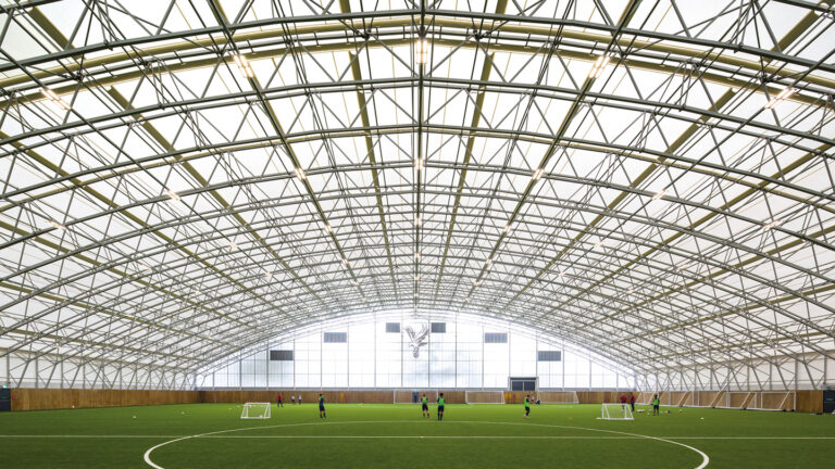 Crystal Palace F.C.'s football hall in London, pictured from the inside.