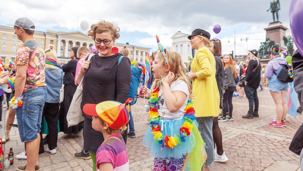 People gathered at the Senate Square for Helsinki Pride.