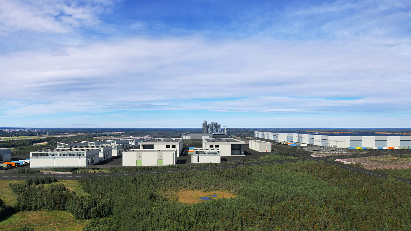 A 3D graphic of the GigaVaasa area and its buildings.