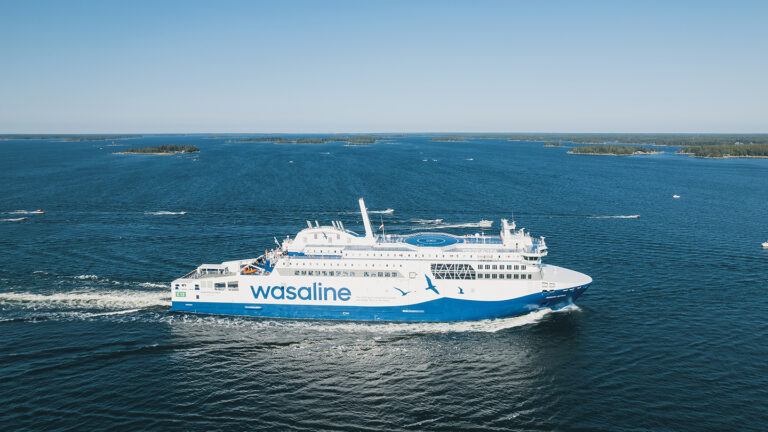 Aurora Botnia passenger ferry sailing at sea on a sunny day.