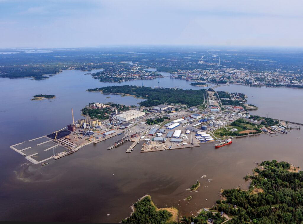 The Port of Vaasa pictured from above on a summer day.